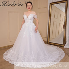 HEULORIA  Ball-Gown/Princess Off the Shoulder Court Train Tulle Lace Wedding Dress BA-716
