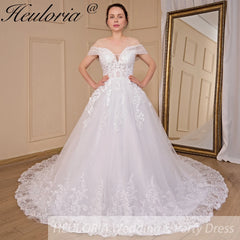 HEULORIA  Ball-Gown/Princess Off the Shoulder Court Train Tulle Lace Wedding Dress BA-716