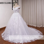 HEULORIA princess wedding dress off shoulder shinny skirt lace applique plus size white bride dress customize BA-1215