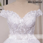 HEULORIA princess wedding dress off shoulder shinny skirt lace applique plus size white bride dress customize BA-1215