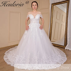 HEULORIA  Ball-Gown/Princess Off the Shoulder Court Train Tulle Lace Wedding Dress BA-716