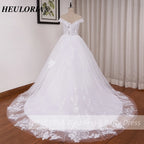 HEULORIA princess wedding dress off shoulder shinny skirt lace applique plus size white bride dress customize BA-1215