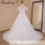 HEULORIA Ball-Gown/Princess Off the Shoulder Court Train Tulle Lace Wedding Dress With Sequins Beading BA-716A