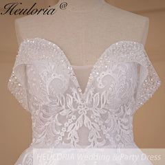 HEULORIA Ball-Gown/Princess Off the Shoulder Court Train Tulle Lace Wedding Dress With Sequins Beading