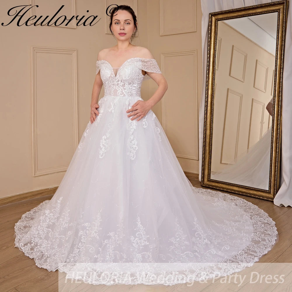HEULORIA  Ball-Gown/Princess Off the Shoulder Court Train Tulle Lace Wedding Dress BA-716