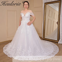 HEULORIA  Ball-Gown/Princess Off the Shoulder Court Train Tulle Lace Wedding Dress BA-716
