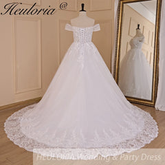 HEULORIA Ball-Gown/Princess Off the Shoulder Court Train Tulle Lace Wedding Dress With Sequins Beading