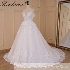 HEULORIA Ball-Gown/Princess Off the Shoulder Court Train Tulle Lace Wedding Dress With Sequins Beading