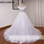 HEULORIA princess wedding dress off shoulder shinny skirt lace applique plus size white bride dress customize BA-1215