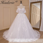 HEULORIA Ball-Gown/Princess Off the Shoulder Detachable sleeve Court Train Tulle Lace Wedding Dress With Sequins Beading BA-718A