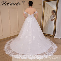 HEULORIA Ball-Gown/Princess Off the Shoulder Detachable sleeve Court Train Tulle Lace Wedding Dress With Sequins Beading