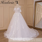 HEULORIA Ball-Gown/Princess Off the Shoulder Detachable sleeve Court Train Tulle Lace Wedding Dress With Sequins Beading BA-718A