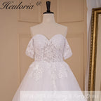 HEULORIA Ball-Gown/Princess Off the Shoulder Detachable sleeve Court Train Tulle Lace Wedding Dress With Sequins Beading BA-718A