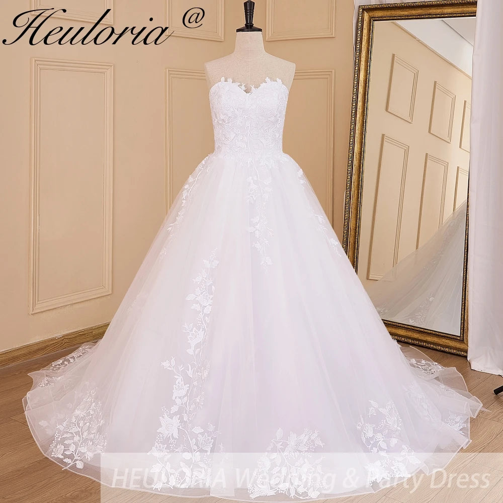 HEULORIA princess wedding dress strapless lace applique Plus Size Ball Gown bride dress lace up robe de mariee BA-610