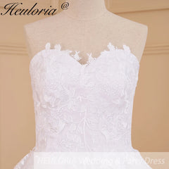 HEULORIA princess wedding dress strapless lace applique Plus Size Ball Gown bride dress lace up robe de mariee BA-610