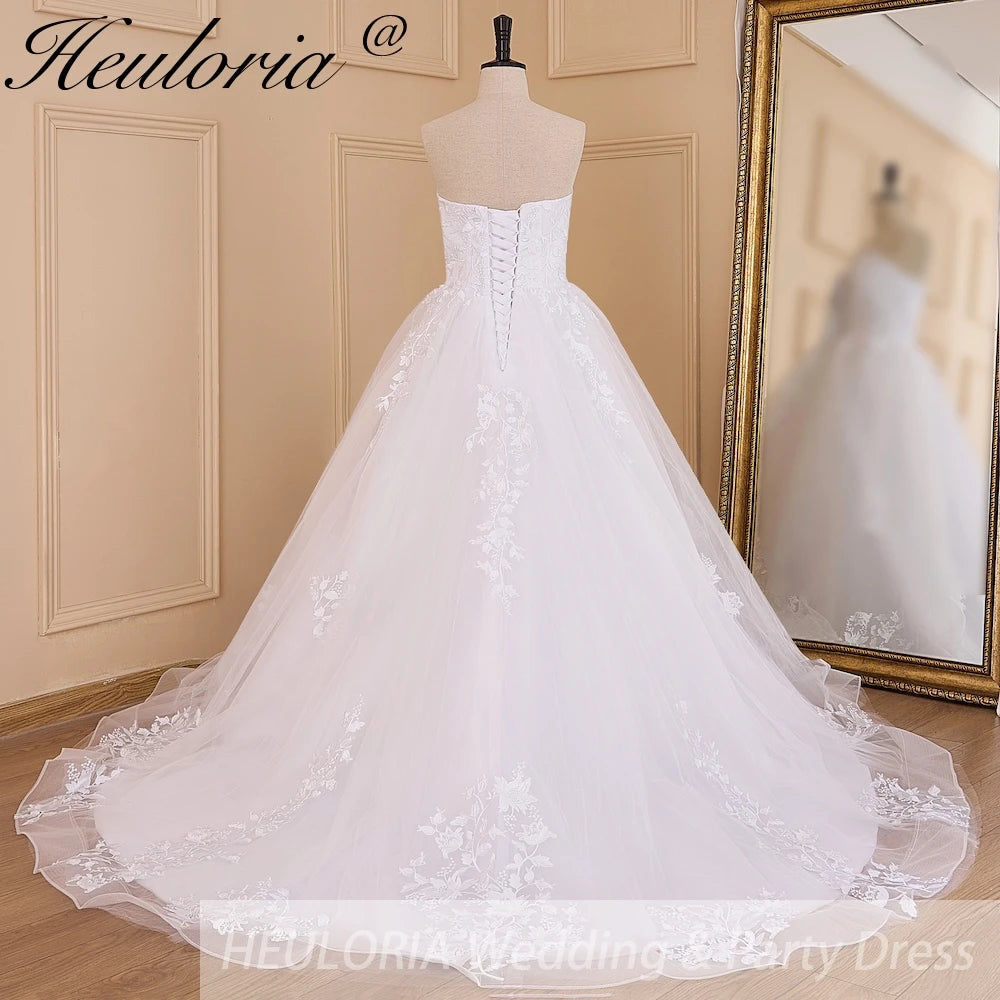 HEULORIA princess wedding dress strapless lace applique Plus Size Ball Gown bride dress lace up robe de mariee BA-610