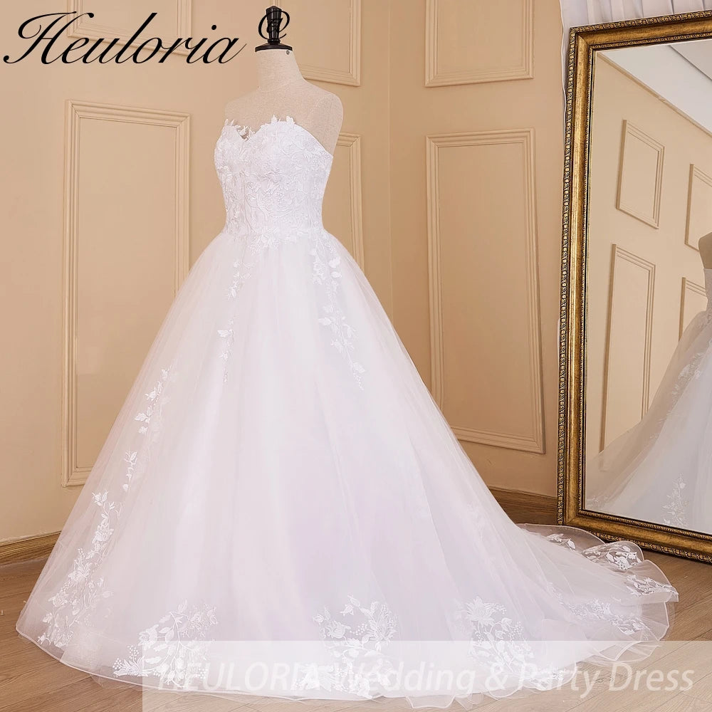 HEULORIA princess wedding dress strapless lace applique Plus Size Ball Gown bride dress lace up robe de mariee BA-610