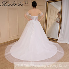 HEULORIA vintage A line wedding dress off shoulder shinny sequin lace beading bride dress long train Robe De Mariee AL-695