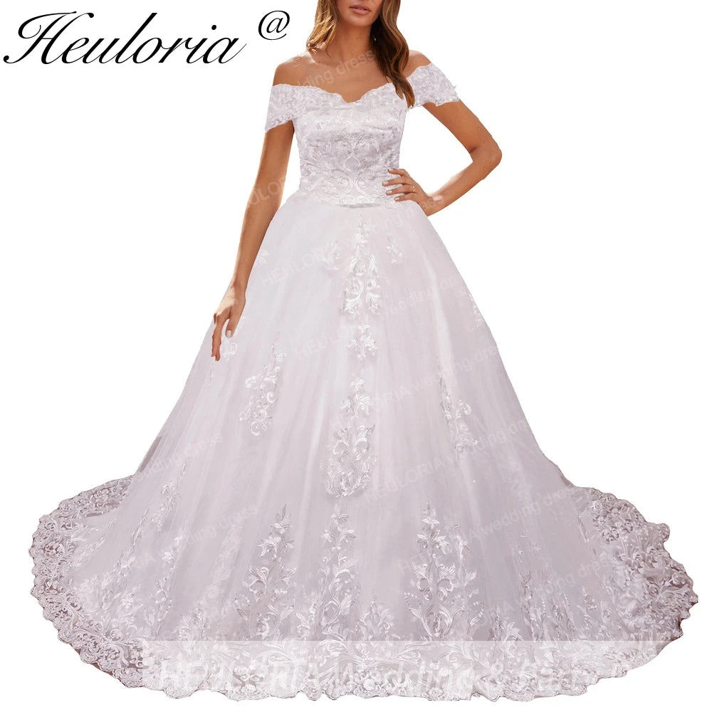 HEULORIA vintage Wedding Dress off shoulder lace applique bride dress plus size robe de mariee BA-1226 Imagen principal del producto