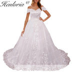 HEULORIA vintage Wedding Dress off shoulder lace applique bride dress plus size robe de mariee BA-1226