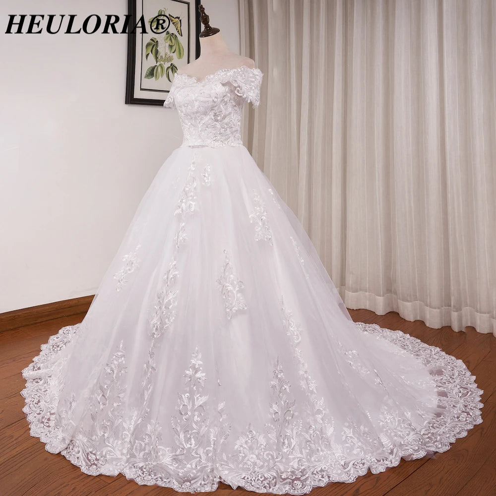 HEULORIA vintage Wedding Dress off shoulder lace applique bride dress plus size robe de mariee BA-1226