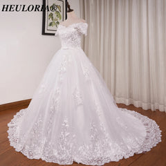 HEULORIA vintage Wedding Dress off shoulder lace applique bride dress plus size robe de mariee