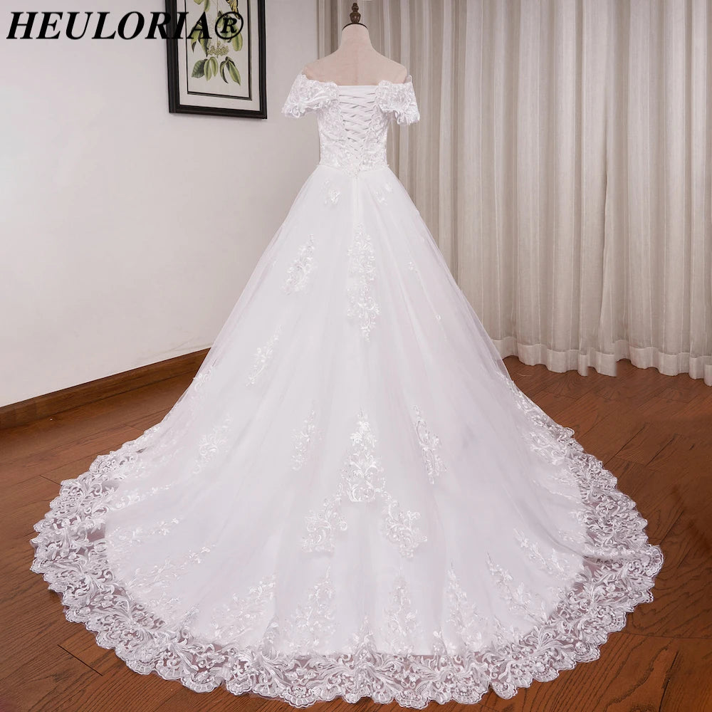 HEULORIA vintage Wedding Dress off shoulder lace applique bride dress plus size robe de mariee BA-1226