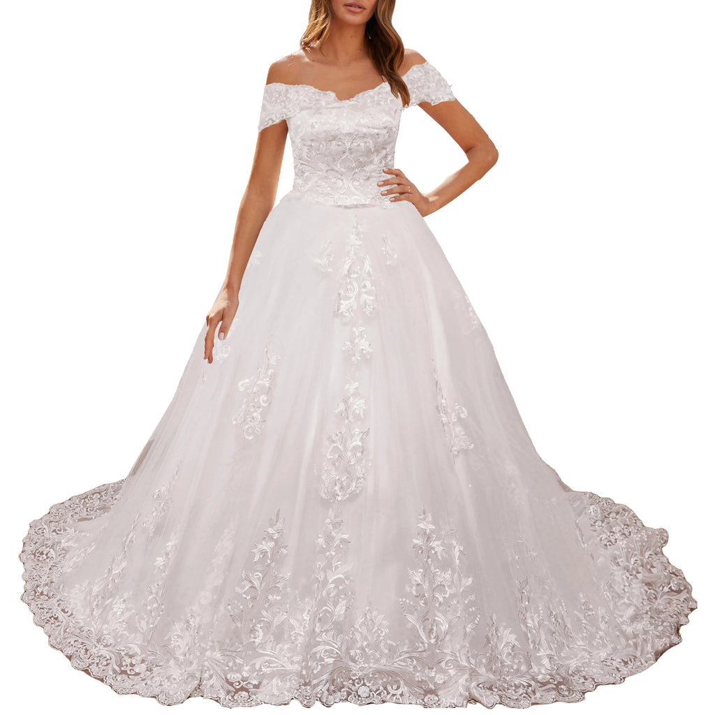 HEULORIA vintage Wedding Dress off shoulder lace applique bride dress plus size robe de mariee BA-1226