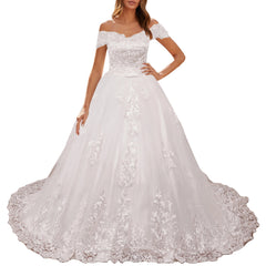 HEULORIA vintage Wedding Dress off shoulder lace applique bride dress plus size robe de mariee