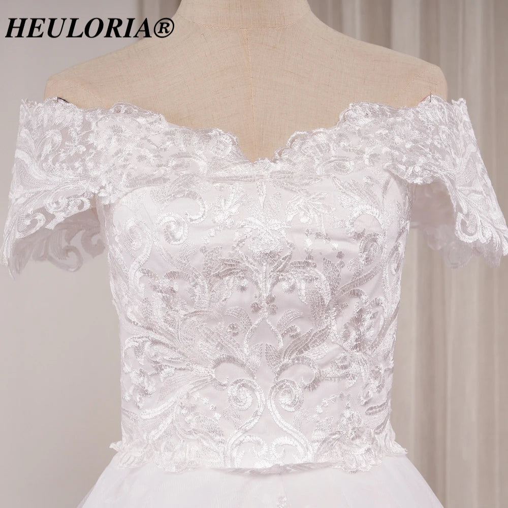 HEULORIA vintage Wedding Dress off shoulder lace applique bride dress plus size robe de mariee BA-1226