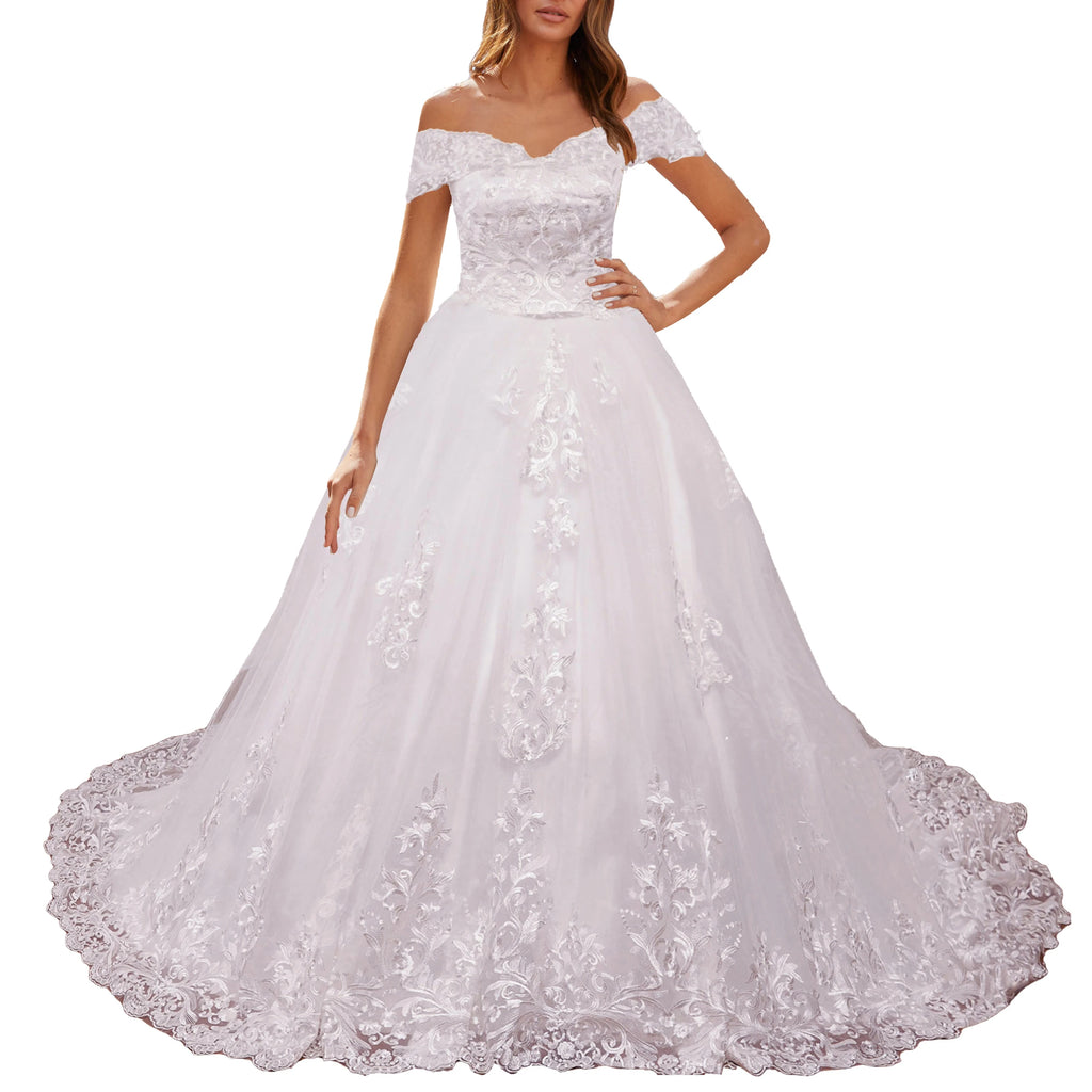 HEULORIA vintage Wedding Dress off shoulder lace applique bride dress plus size robe de mariee BA-1226