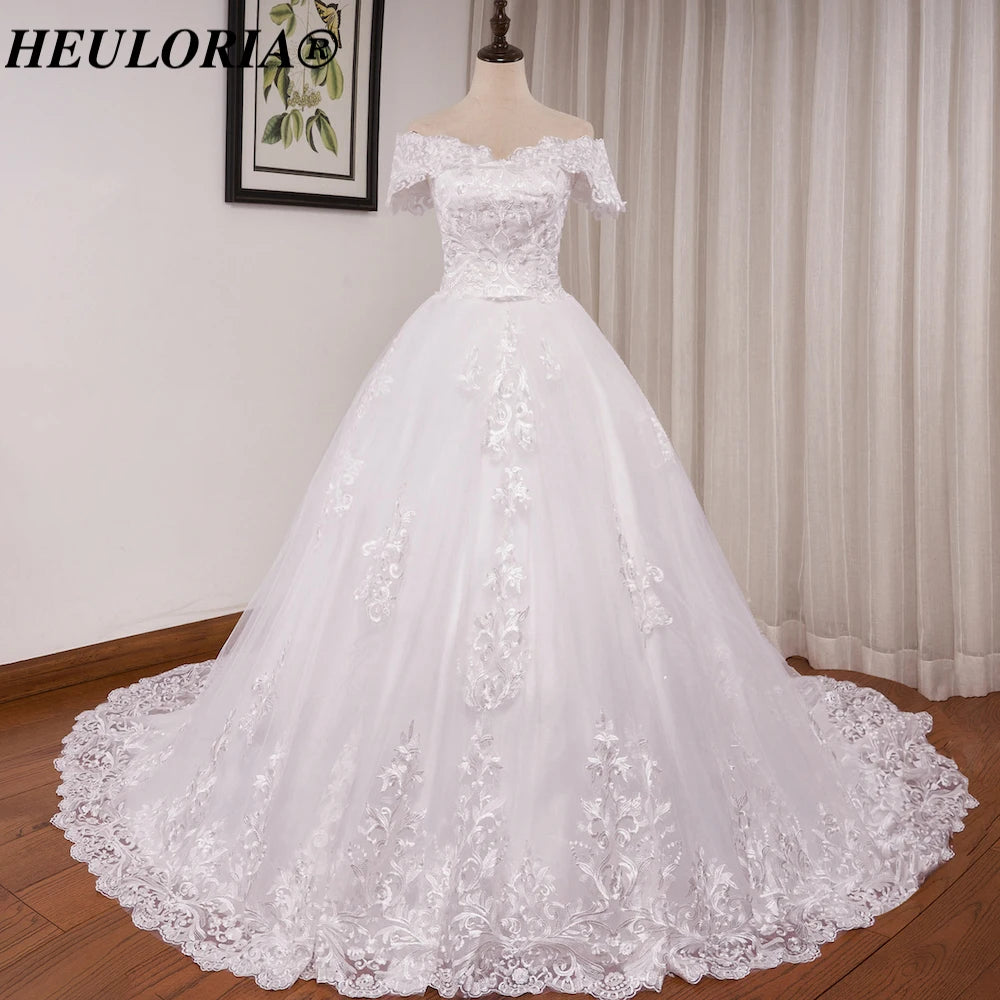 HEULORIA vintage Wedding Dress off shoulder lace applique bride dress plus size robe de mariee BA-1226