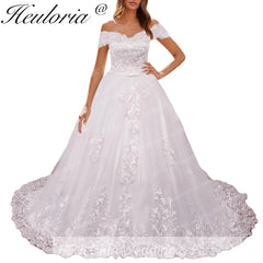 HEULORIA vintage Wedding Dress off shoulder lace applique bride dress plus size robe de mariee