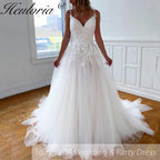 HEULORIA  elegant A line wedding dress Spaghetti Strap lace applique bridal dress Robe De Mariee Wedding Bride Dress AL-117