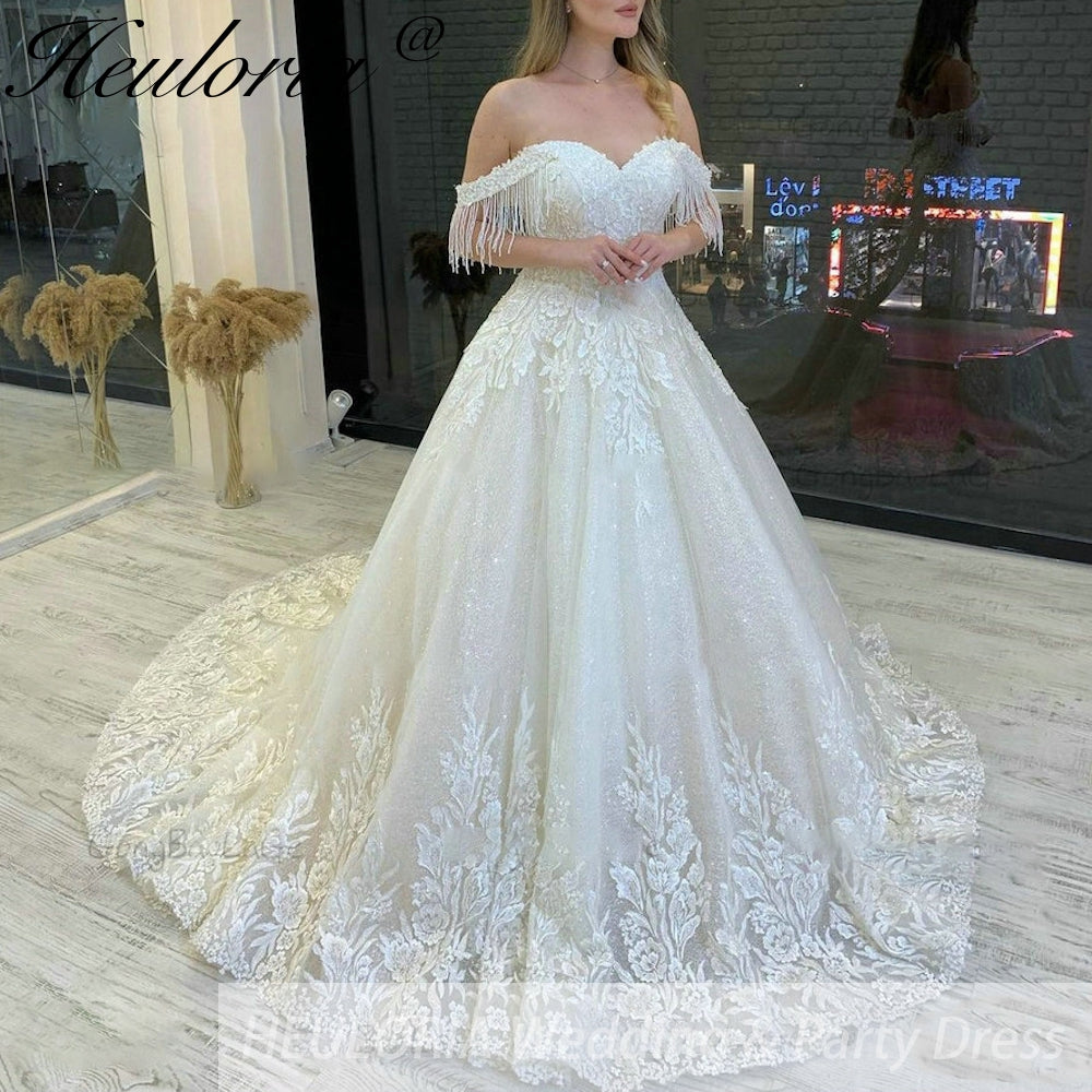 Princess Wedding Dress off shoulder lace bride dress plus size robe de mariee Lace beading Wedding Bridal Gown BA-74 Secondary image