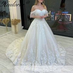 Princess Wedding Dress off shoulder lace bride dress plus size robe de mariee Lace beading Wedding Bridal Gown BA-74