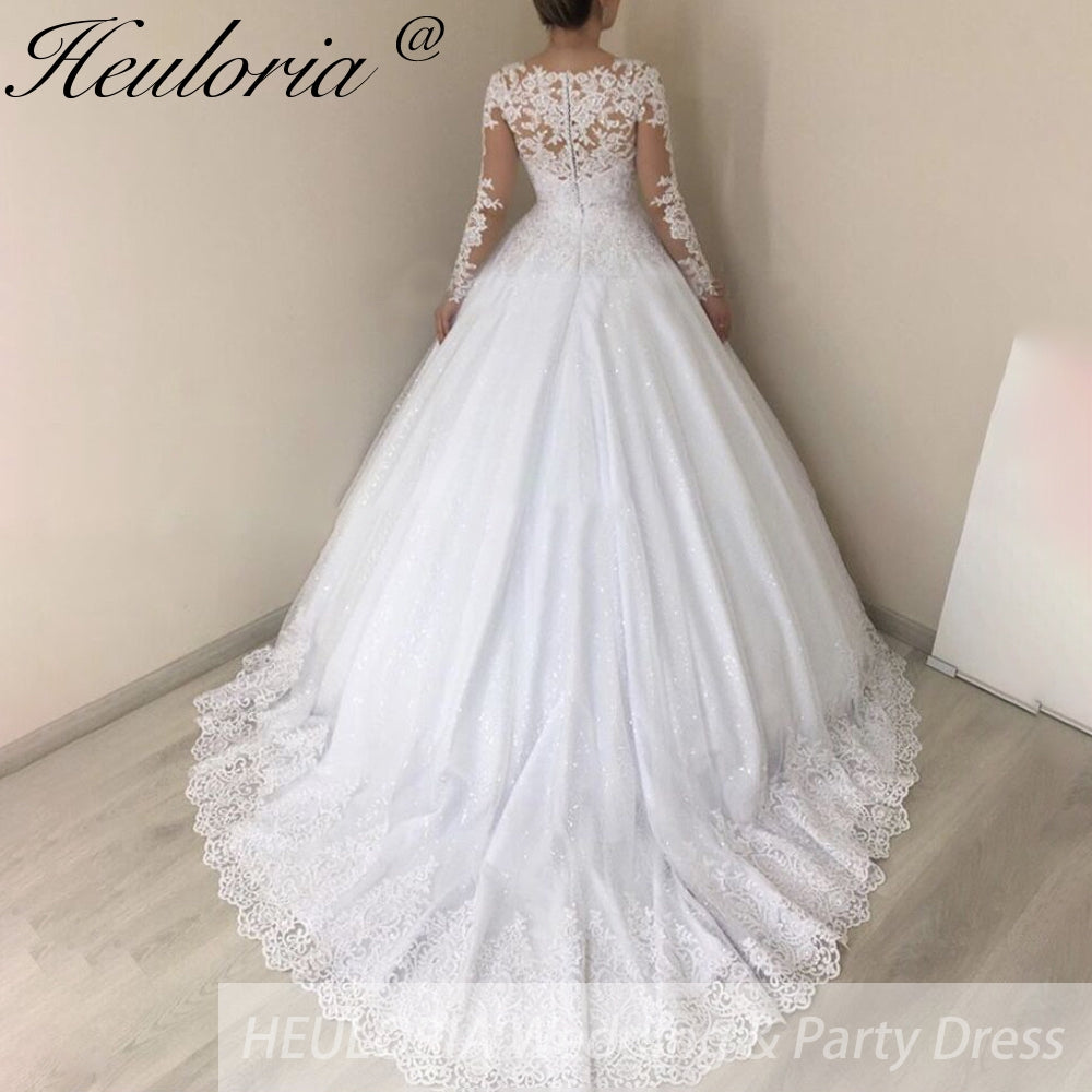 Princess Wedding Dress long sleece v neck lace bride dress plus size robe de mariee Lace beading Wedding Bridal Gown BA-62 Secondary image