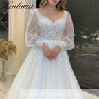 HEULORIA elegant A line wedding dress long sleeve Sparkly Glitter lace beading bride dress Robe De Mariee Wedding Bride Dress AL-233