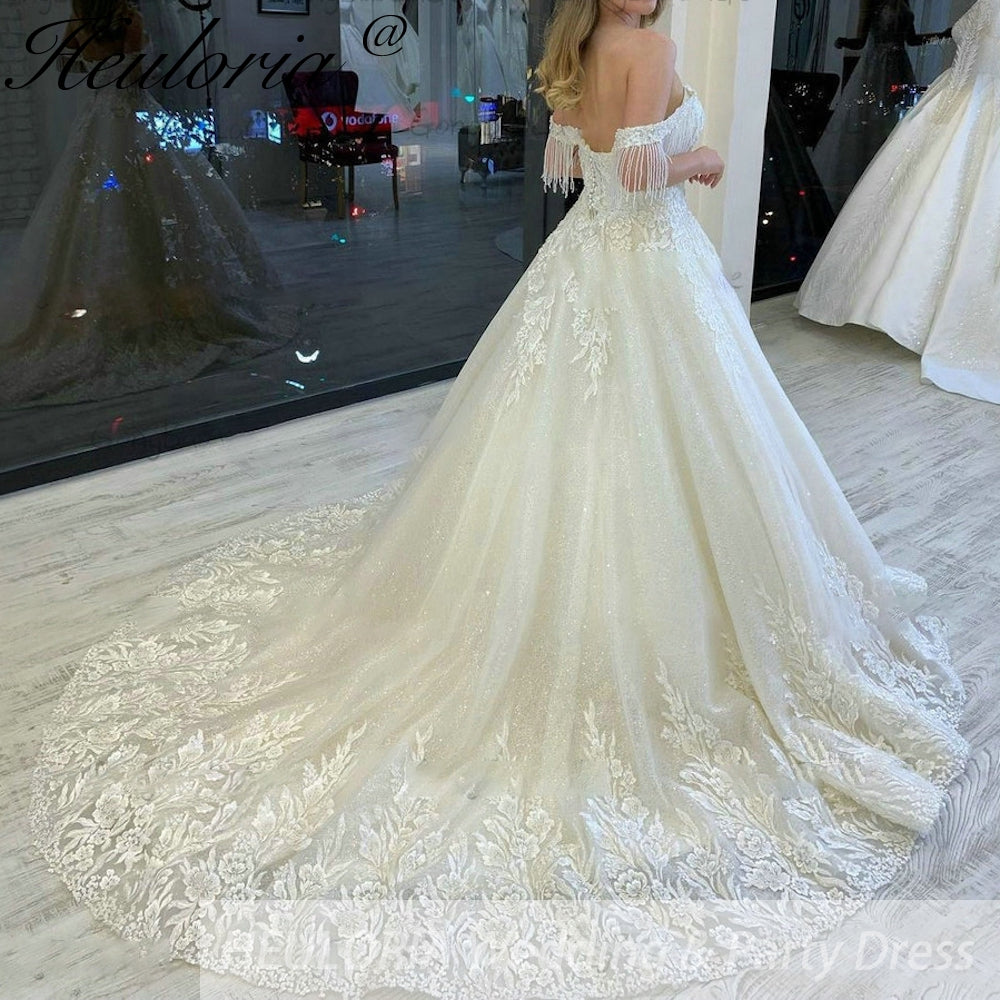 Princess Wedding Dress off shoulder lace bride dress plus size robe de mariee Lace beading Wedding Bridal Gown BA-74