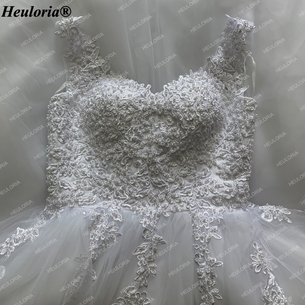 HEULORIA Sparkly Glitter Tulle A-Line Wedding Dress with Shimmer Detail Bridal Gown AL-1174