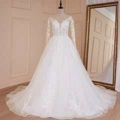 HEULORIA long sleeve sweetheart lace beading wedding dress plus size shinny lace princess ball gown wedding dress BA-559