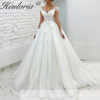 HEULORIA Sparkly Glitter A line Wedding Dress off shoulder 3D flower lace bride dress plus size robe de mariee  A line Wedding Bridal Gown AL-255