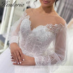 HEULORIA Sparkly Glitter A line Wedding Dress long sleeve lace bride dress plus size robe de mariee  A line Wedding Bridal Gown AL-256