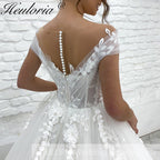 HEULORIA Sparkly Glitter A line Wedding Dress off shoulder 3D flower lace bride dress plus size robe de mariee  A line Wedding Bridal Gown AL-255
