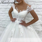 HEULORIA Sparkly Glitter A line Wedding Dress off shoulder 3D flower lace bride dress plus size robe de mariee  A line Wedding Bridal Gown AL-255