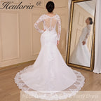 HEULORIA Mermaid Wedding Dresses long Sleeve O neck lace applique beading Bride Dress Robe de mariage customize ME-703