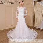 HEULORIA Mermaid Wedding Dresses long Sleeve O neck lace applique beading Bride Dress Robe de mariage customize ME-703