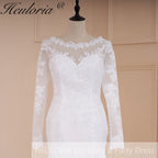 HEULORIA Mermaid Wedding Dresses long Sleeve O neck White Wedding dress lace applique beading Bride Dress Robe de mariage customize ME-581
