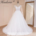 HEULORIA Princess Ball Gown Wedding Dress long sleeve bride dress V neck plus size robe de mariee Lace beading Wedding Bridal Gown BA-588