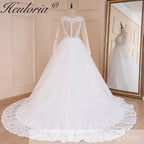 HEULORIA Princess Ball Gown Wedding Dress long sleeve bride dress V neck plus size robe de mariee Lace beading Wedding Bridal Gown BA-588